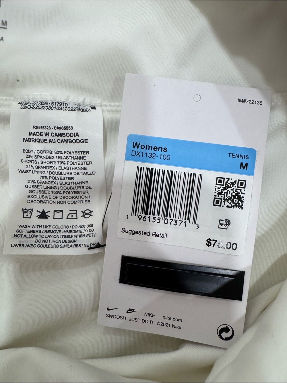 NWT Nike Dri-Fit White Tennis Skirt Skort Women's Medium Standard Fit - Picture 9 of 15